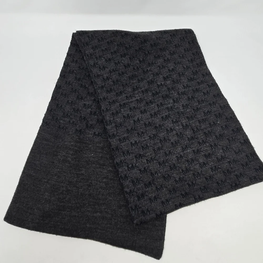 MICHAEL KORS LONG SCARF DARK GREY BLUE MK LOGO PRINT UNISEX MENSWEAR MENS OS